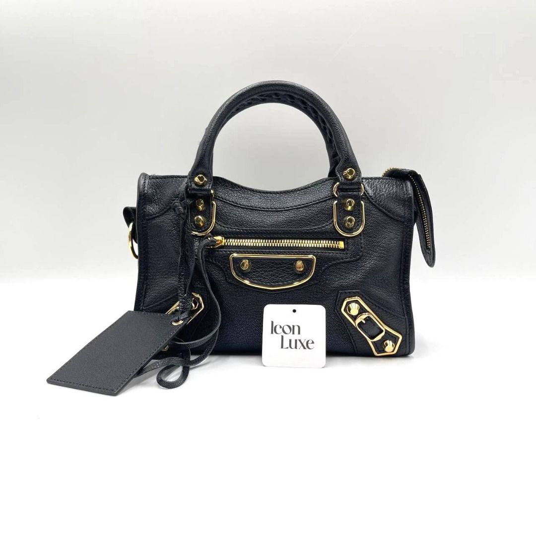 Balenciaga mini city bag black clearance gold