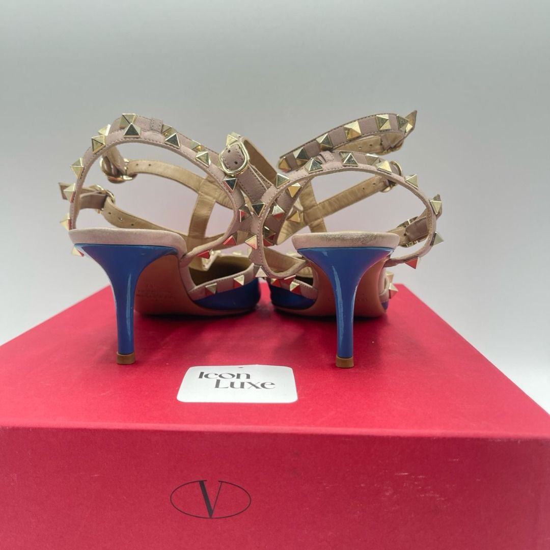 P2564 Valentino Garavani Blue Rockstuds Heels 37 Luxury