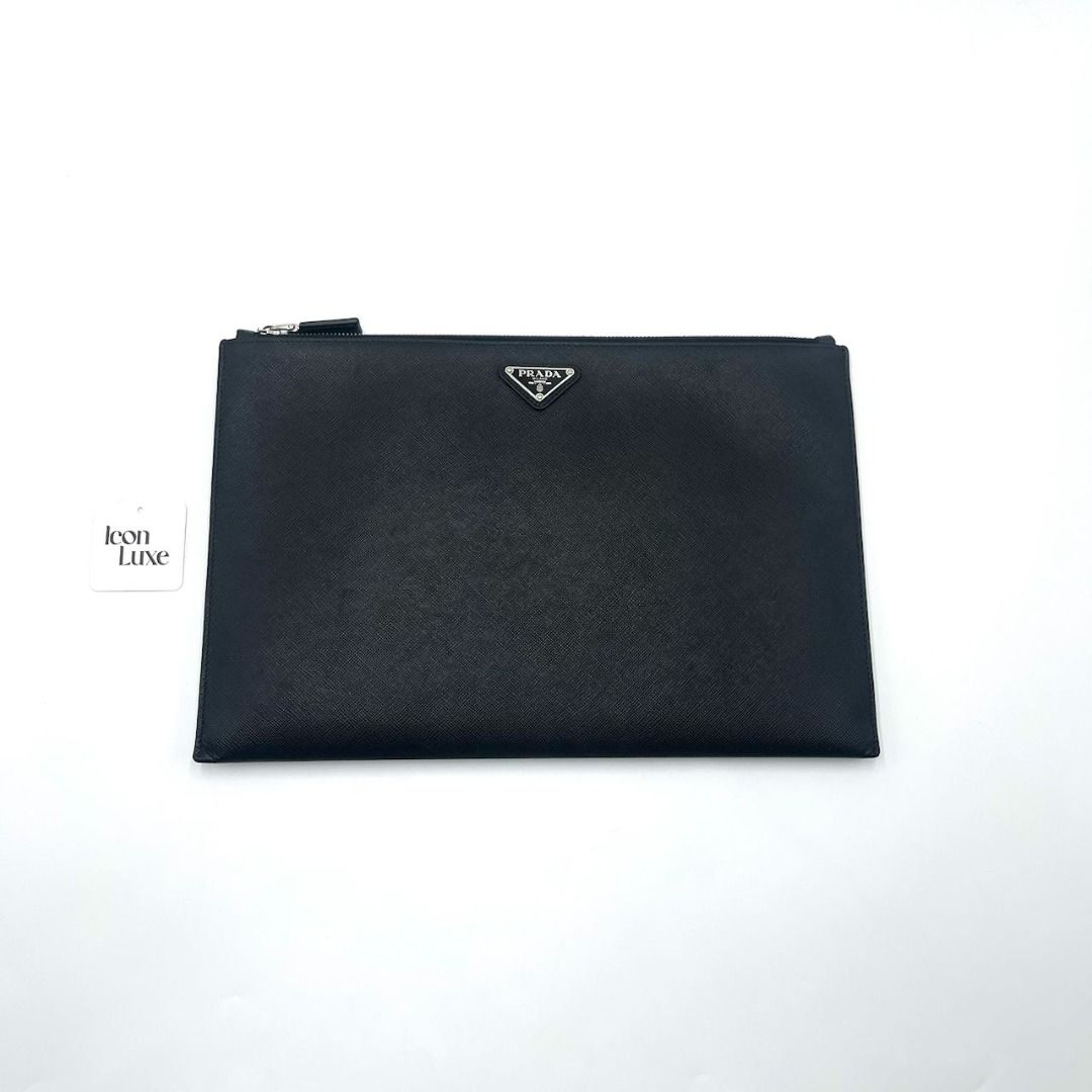Prada logo on sale clutch