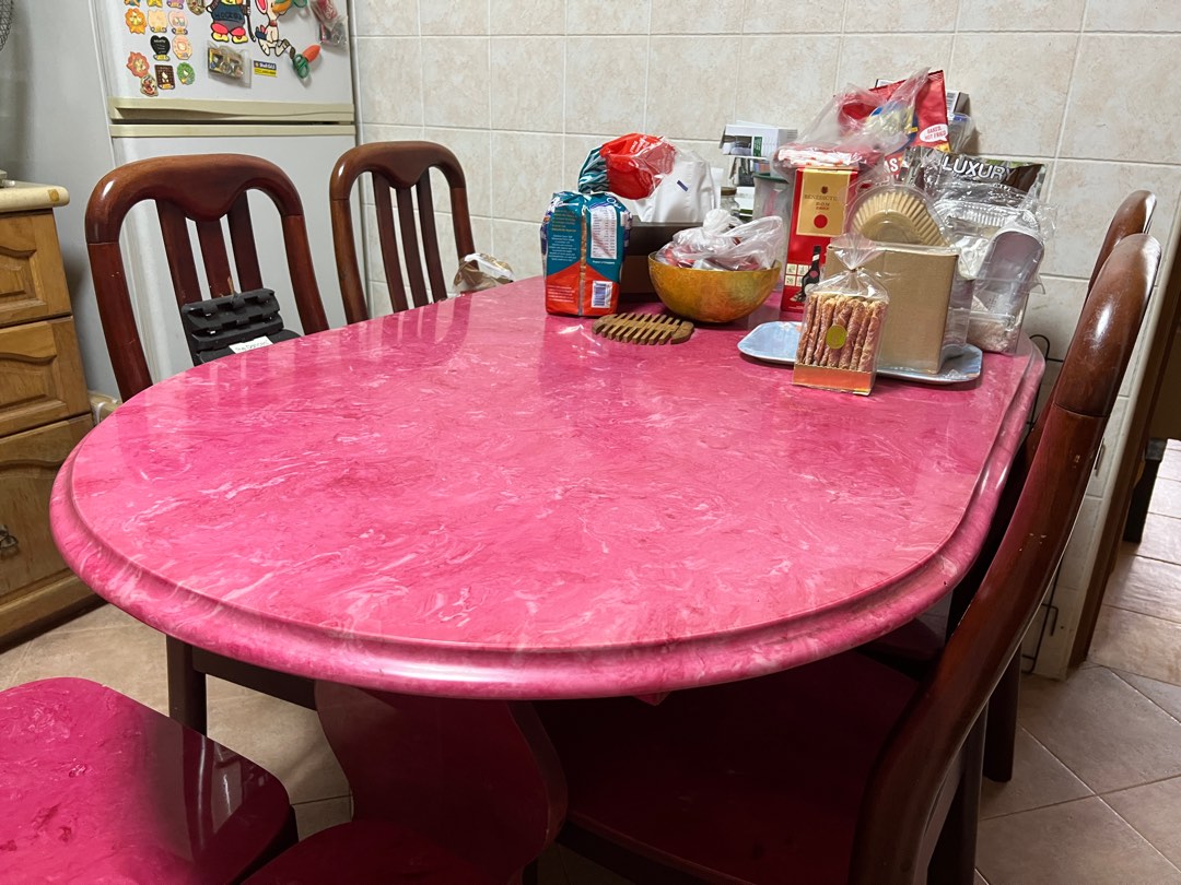 Pink Marble Dining Table Set, Furniture & Home Living, Furniture