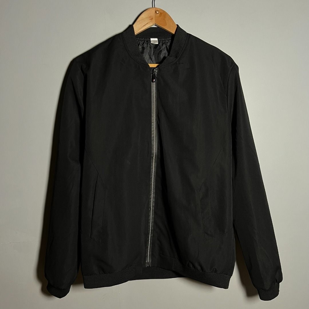 Plain black bomber jacket sales