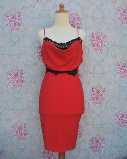 Red with Black lace dress