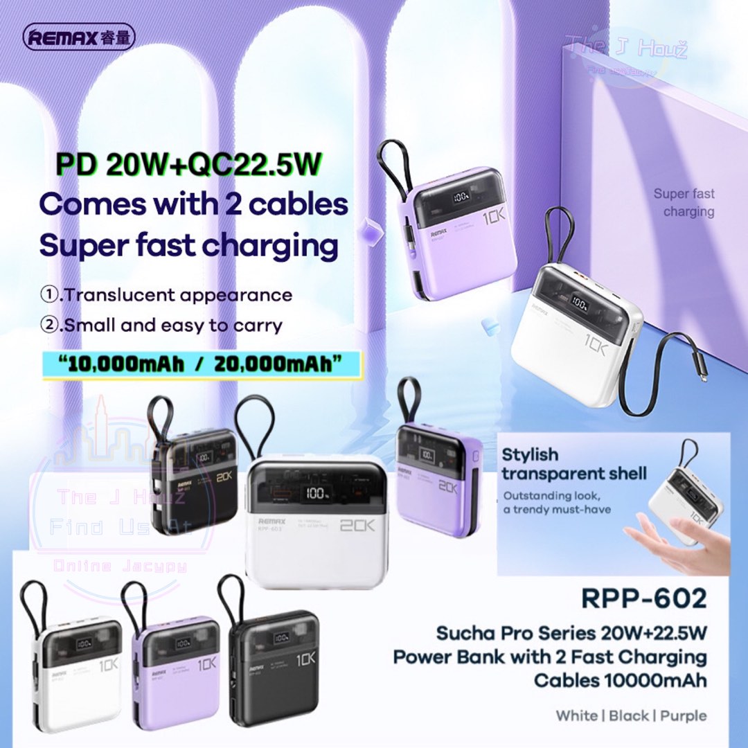Remax Sucha Pro RPP-602 10000mAh PD20W + QC22.5W Dual Cabled Fast ...