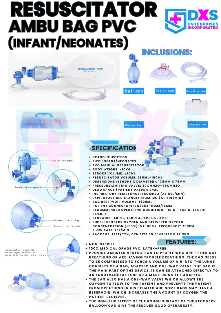 RESUSCITATORS AMBU BAG PVCINFANT/NEONATE, Health & Nutrition, Medical