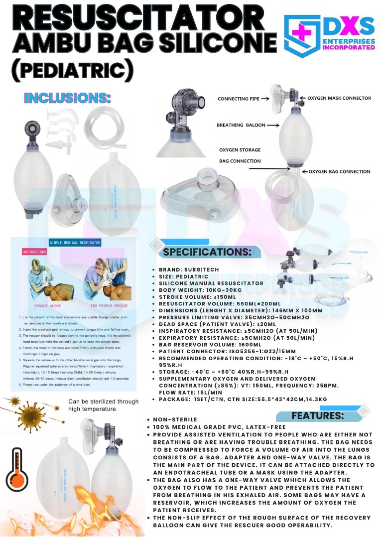 RESUSCITATORS AMBU SILICON BAG-PEDIA, Health & Nutrition, Medical ...