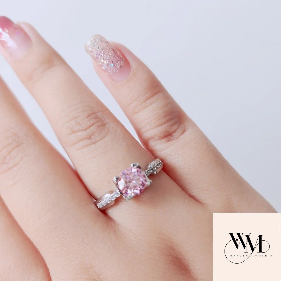 S925 Baby Pink Moissanite Adjustable Ring