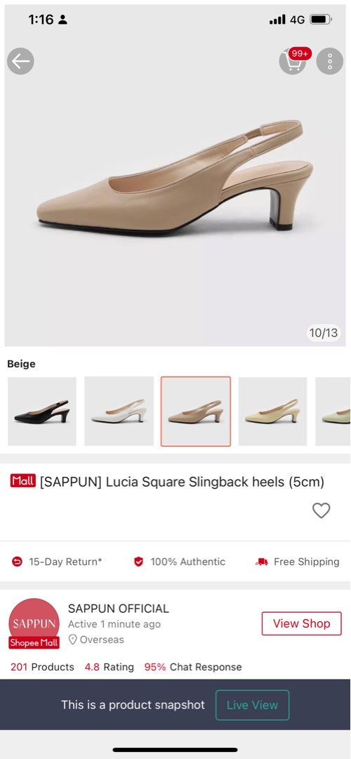 Sappun Lucia Square slingback heels (5cm) beige 230mm, Women's