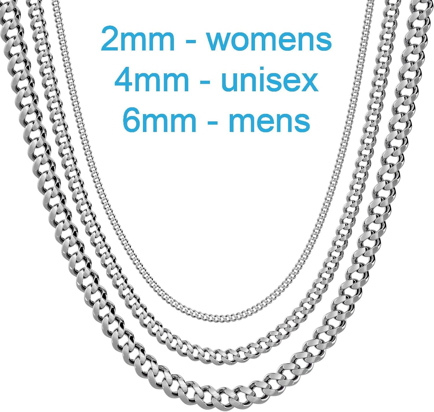 Silvadore 4mm Curb Mens Necklace Silver Chain Cuban Stainless