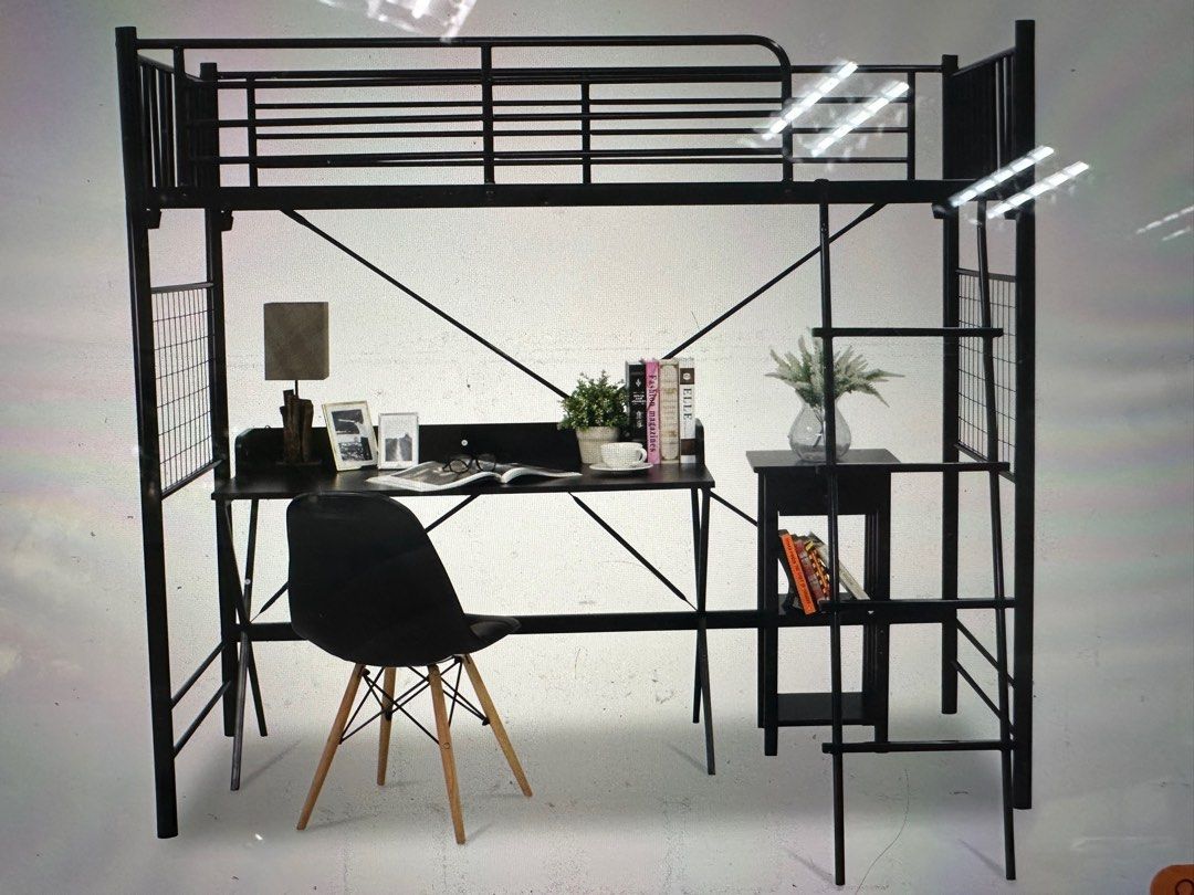 Single size loft bed black color, Furniture & Home Living, Furniture ...