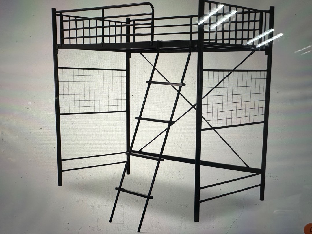 Single size loft bed black color, Furniture & Home Living, Furniture ...
