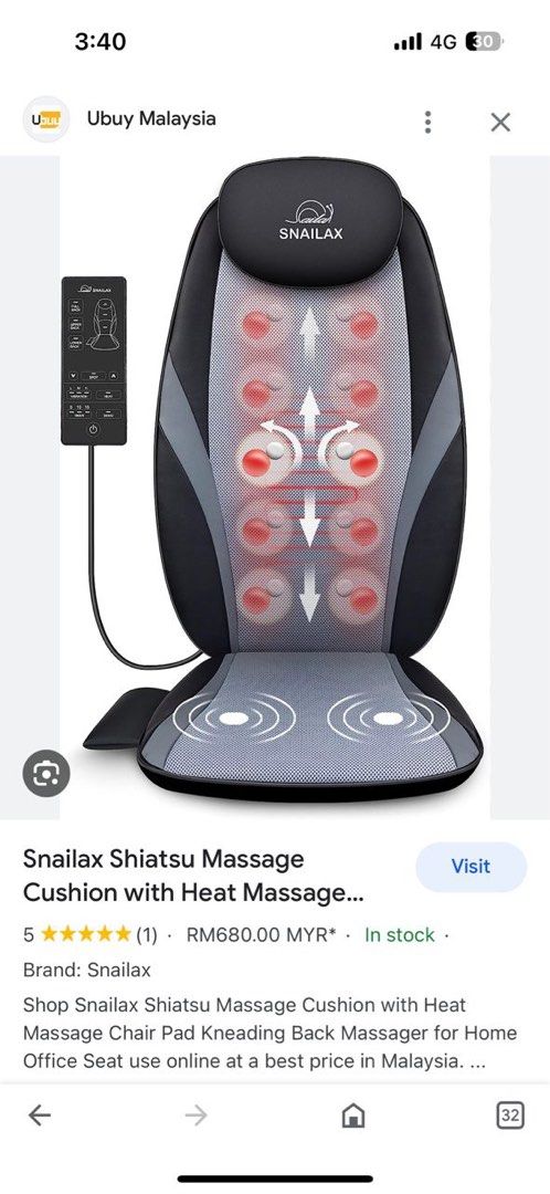 Snailax Shiatsu Back Massager with Heat -Deep Kneading Massage