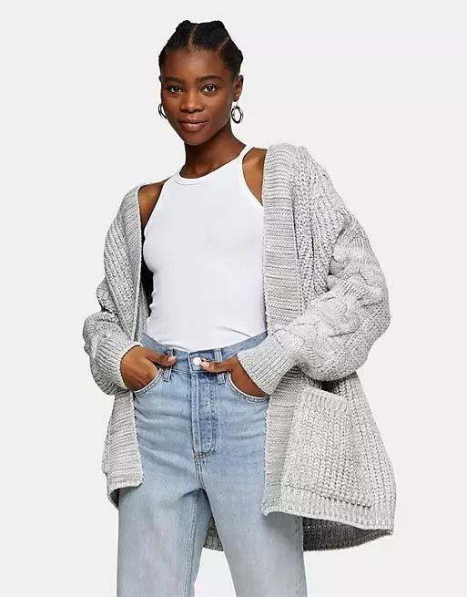 Topshop Chunky Knit Cardigan in Grey Size UK 8 Women s Fashion