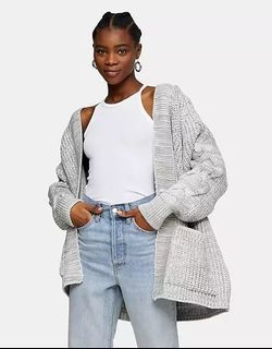 Topshop Chunky Knit Cardigan in Grey Size UK 8