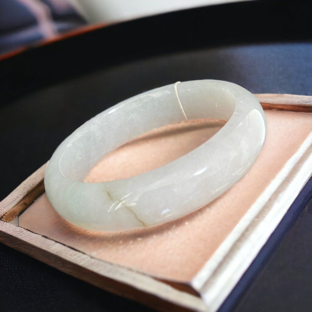 Type A icy off white jadeite jade bangle size 56.9mm Women s