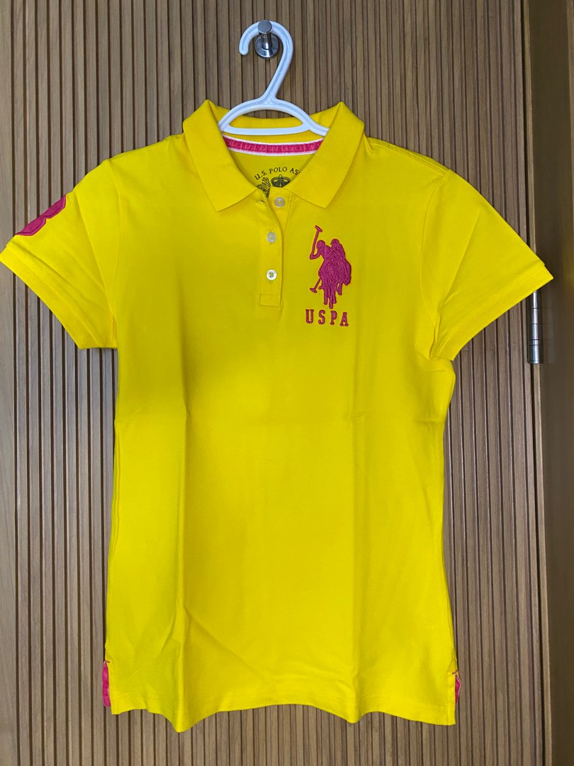 US Polo Association Yellow Collared Shirt with Pink Details