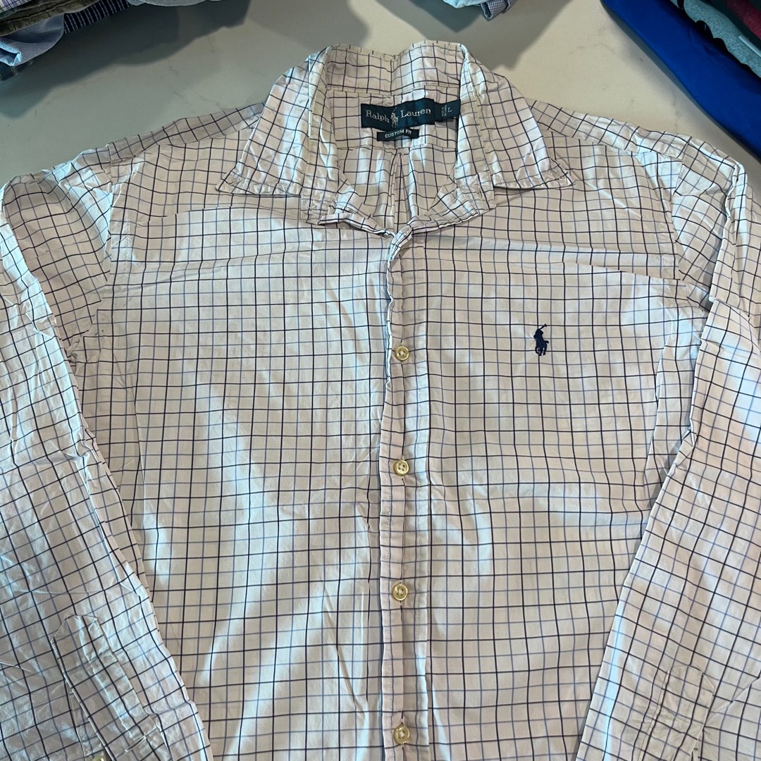Vintage Ralph Lauren Checkered White Button Dress Shirt Men s