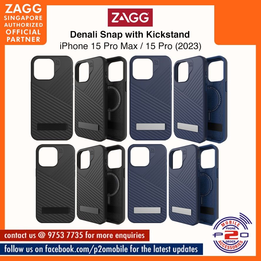 ZAGG Denali Snap iPhone 15 Pro Max Case with Kickstand for Phone - Drop  Protection (16ft/5m), Dual Layer Textured Cell Phone Case for iPhone 15,  No-Slip Design, MagSafe Phone Case 