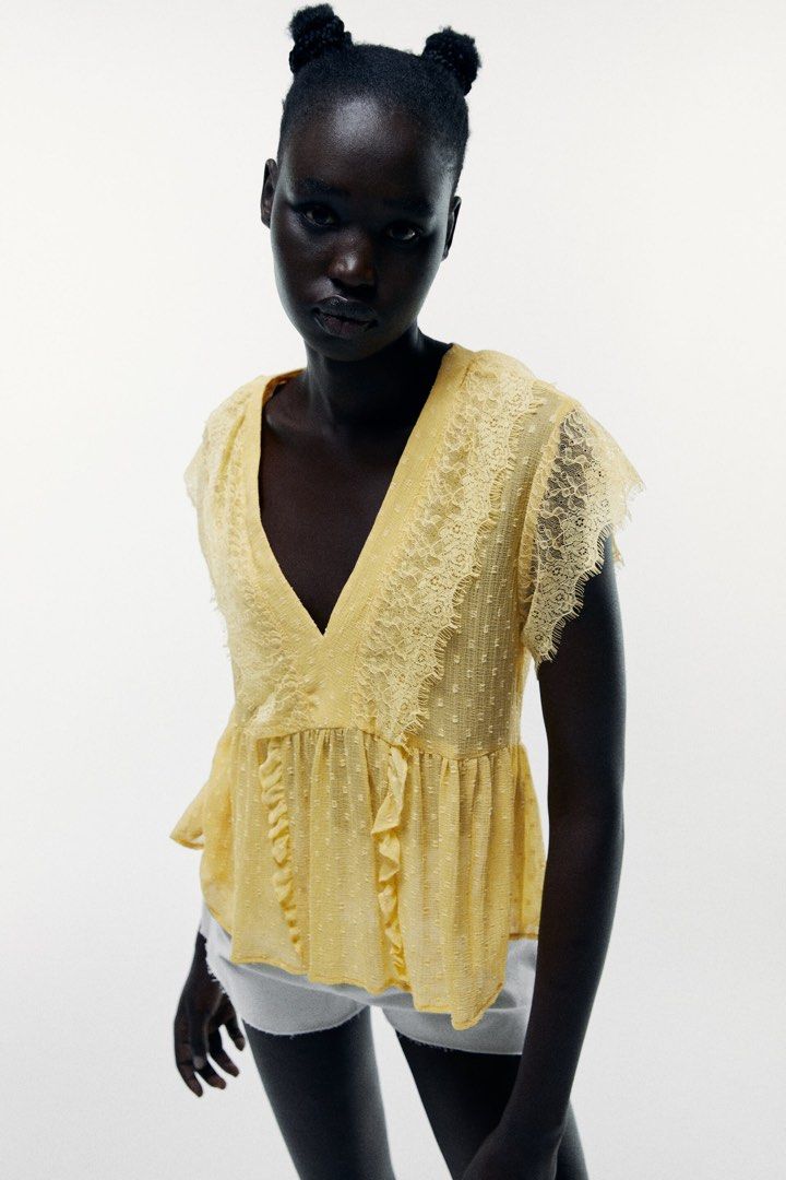 Zara yellow lace discount top