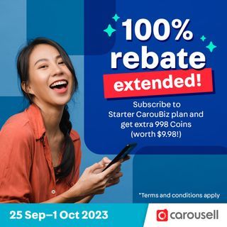 100% rebate extended! Subscribe to Starter CarouBiz and get free Coins 🤩