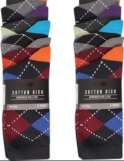 英國代購  10 雙 男裝襪 棉質 菱形圖案 長襪子 10 Pack Mens Cotton Rich Purista - Argyle Design Socks629386033748501129