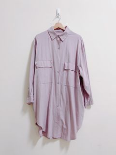 韓國製紫色真口袋長版襯衫外套