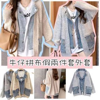 樂天人氣💁🏻‍♀️ 牛仔拼布假兩件套外套