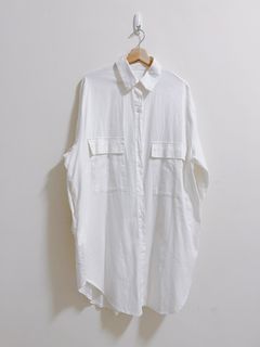 韓製 大口袋長版襯衫外套 白色