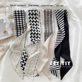 [9718] Double-sided long hairband scarf - Black and white stripes / Windmill / Waves / Geometric characters Silk scarf - Black and white stripes / Windmill / Waves629776552010271124