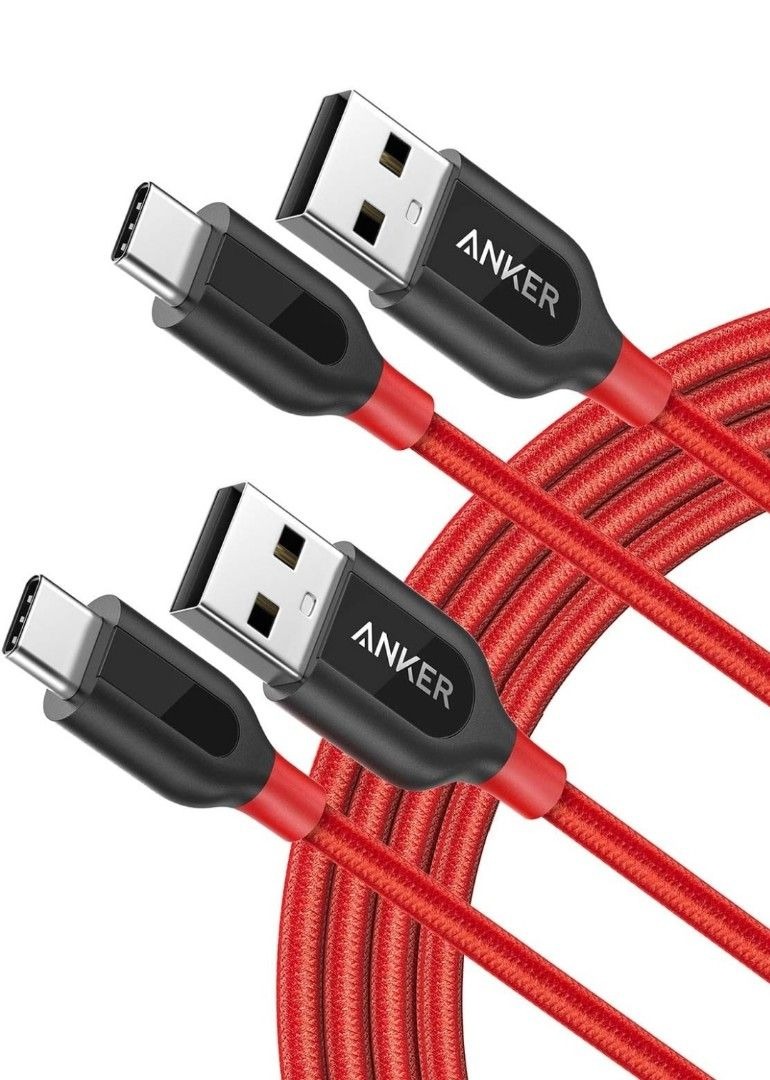 Anker [2-Pack, 1.8m] PowerLine+ USB-C to USB-A, Double-Braided Nylon Fast  Charging Cable, for Samsung Galaxy S9/S9+/S8/S8+/Note 8, MacBook, LG  V20/G5/G6, and More (Red), Mobile Phones & Gadgets, Mobile & Gadget  Accessories, Chargers