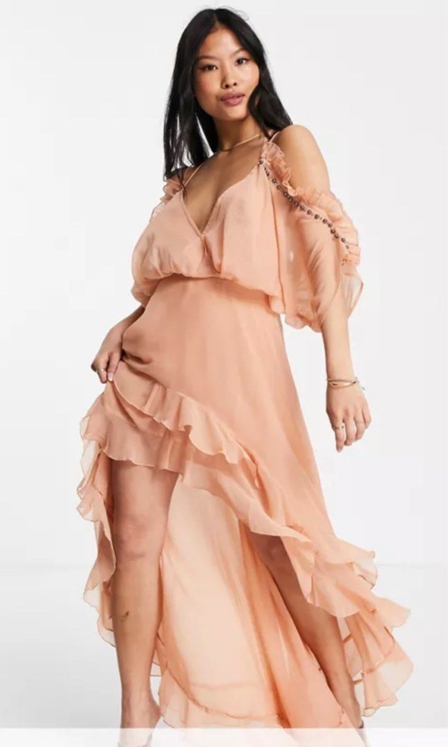 chinese dress ladies Ready For Fame Floral Maxi in Peach – Impressions Outlet main image 0