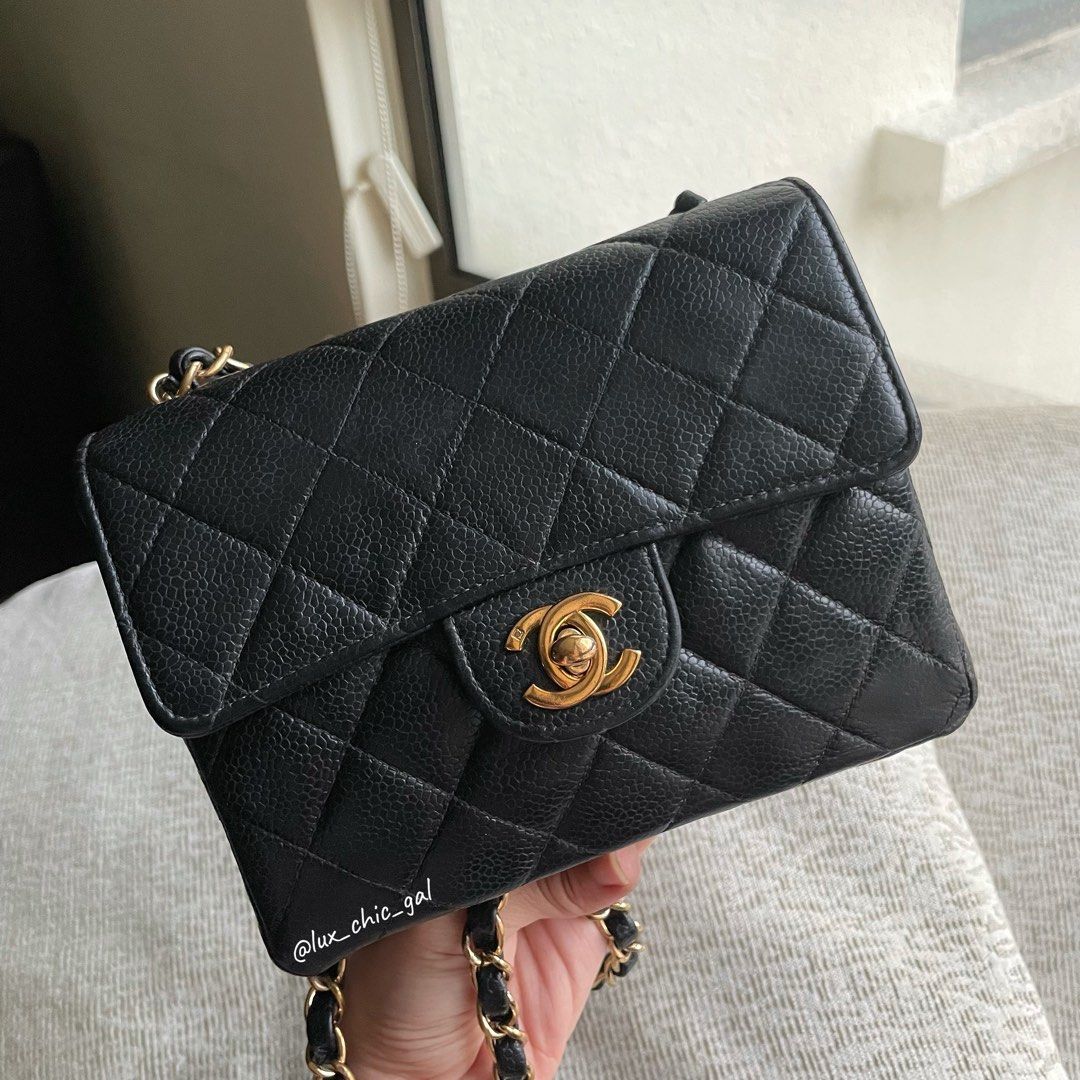 AUTHENTIC CHANEL Caviar Mini Square 7 Classic Flap Bag 24k Gold Hardware  ❤️, Luxury, Bags & Wallets on Carousell