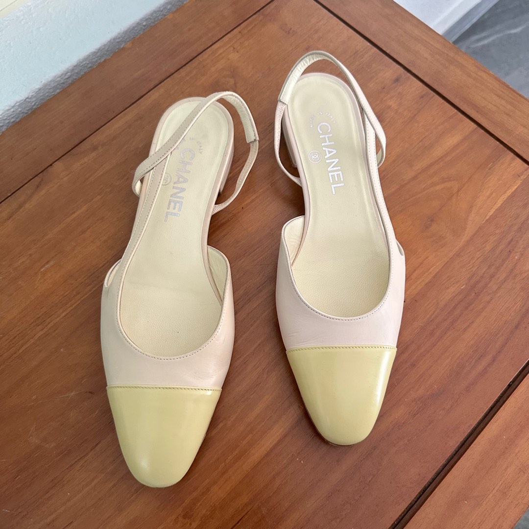 Authentic Chanel Two Tone Slingback Flats, Luxury, Sneakers