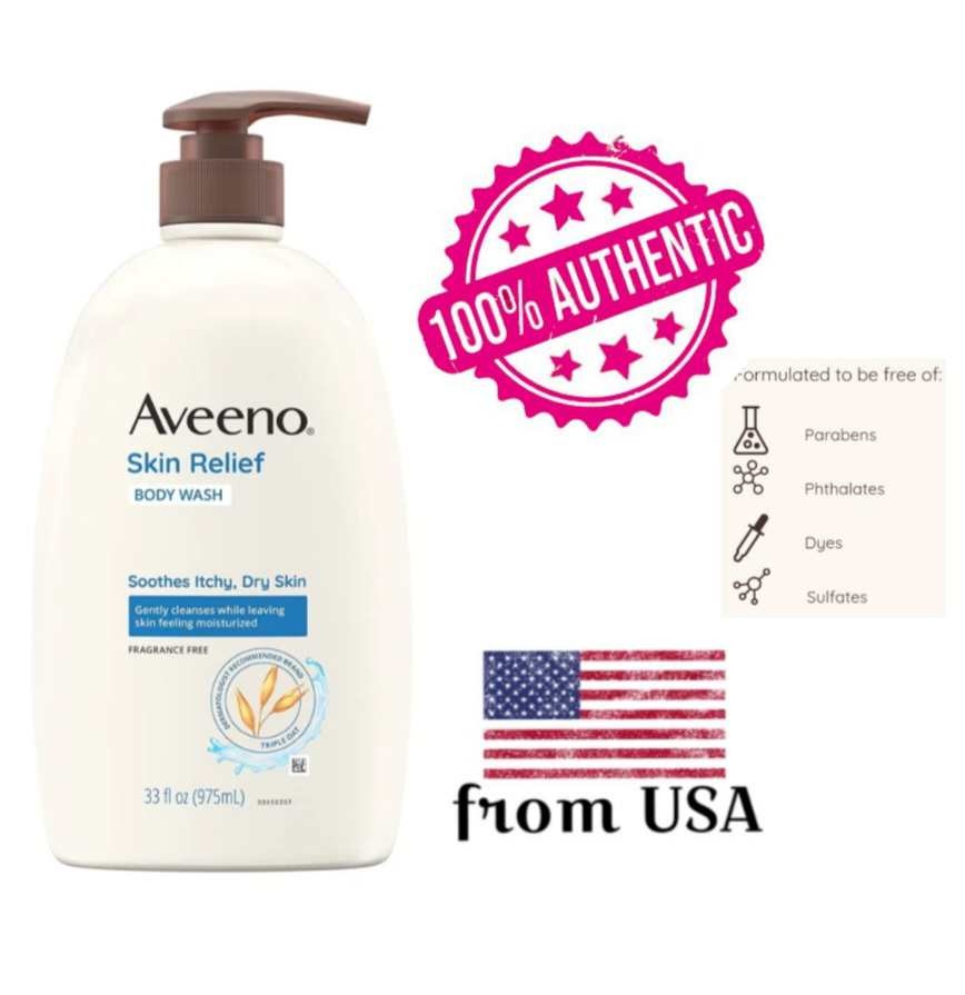 Aveeno Skin Relief FragranceFree Body Wash with Triple Oat Formula, 975ml/33 fl. oz, Beauty