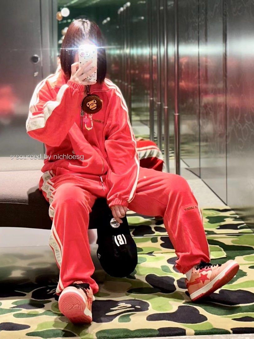 BAPE METAL LOGO PIN VELOUR PANTS, Men