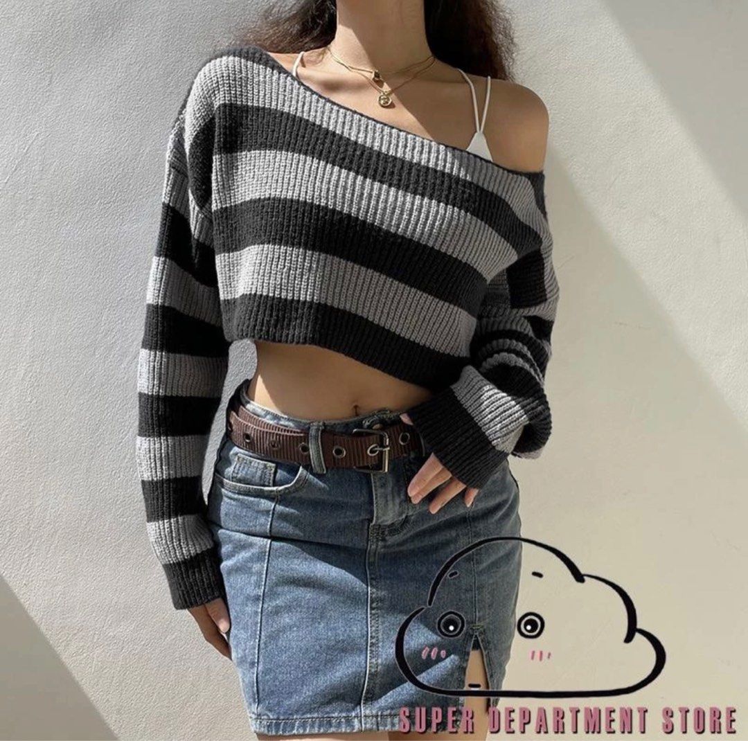 White off the shoulder crop sweater online