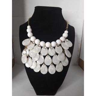 Boho White Color Big Bauble and Bead Bib USA 70s Vintage Rhinestone Choker Necklace