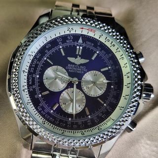 Breitling 1884 Chronometer Navitimer 44mm Blue Face Silver Tone Stainless Steel Case Bracelet Men's Wrist Watch 3 ATM WR Fold Clasp