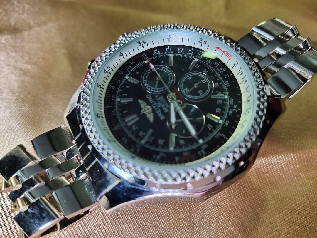 Breitling for Bentley Motors 30 Second Chronograph 44mm All Blue Face Silver Tone Stainless Steel Case Bracelet Men s Wrist Watch 3 ATM WR Fold Clasp