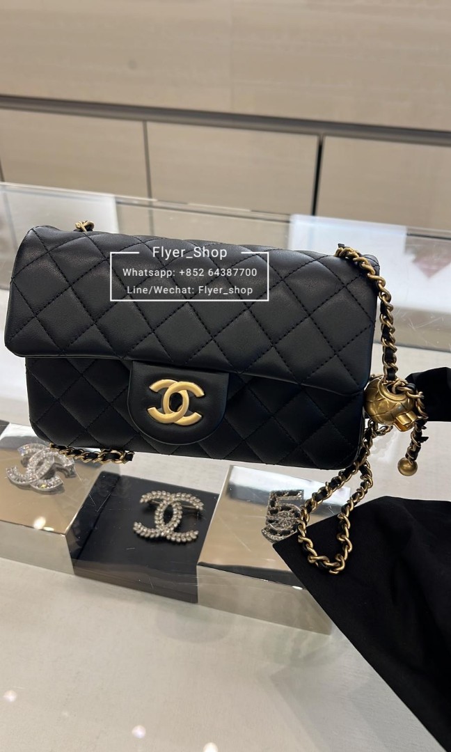 全新23c Chanel classic gold ball flap bag mini 20cm 經典黑金金球