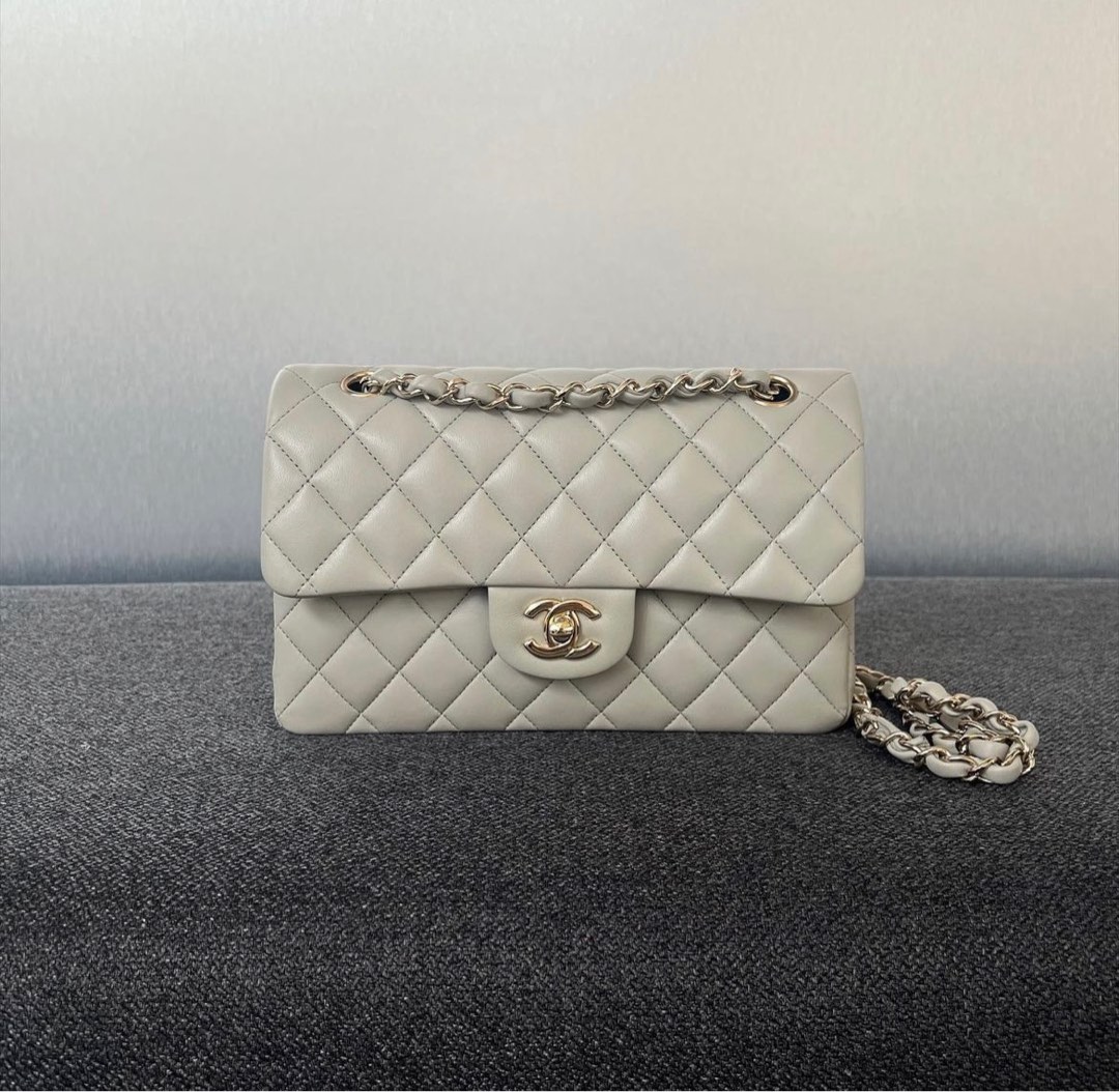 Chanel Classic Double Flap Small Lambskin 22C Grey / Lghw, Luxury