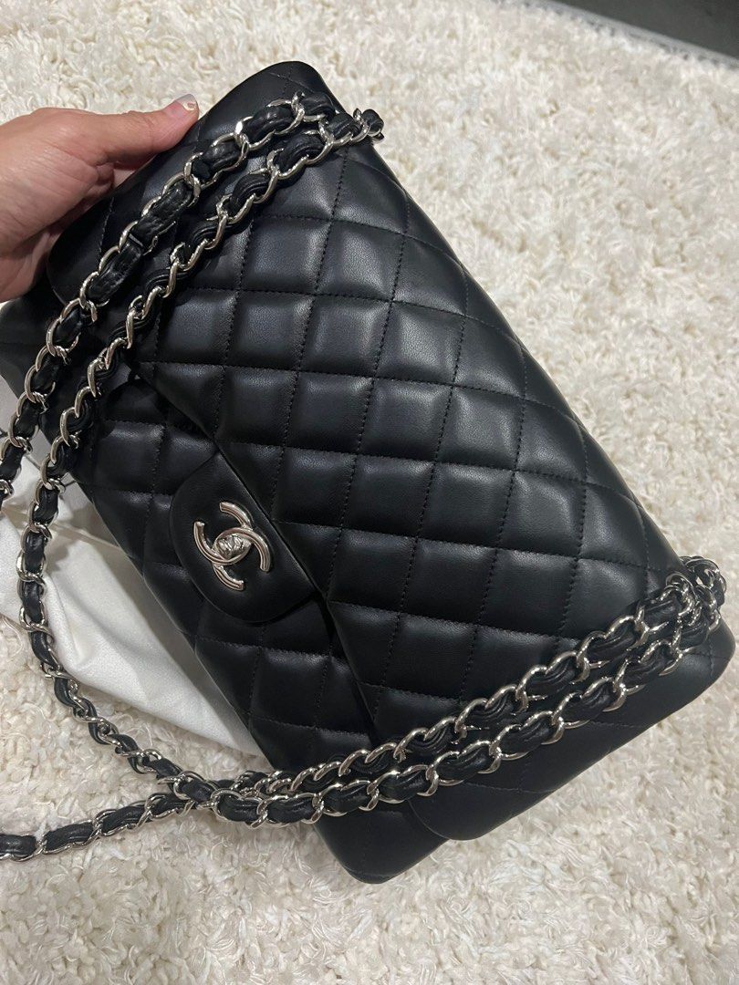Comes with Original Receipt Chanel Lambskin Jumbo Classic Double Flap Bag with Dust bag and Authenticity Card