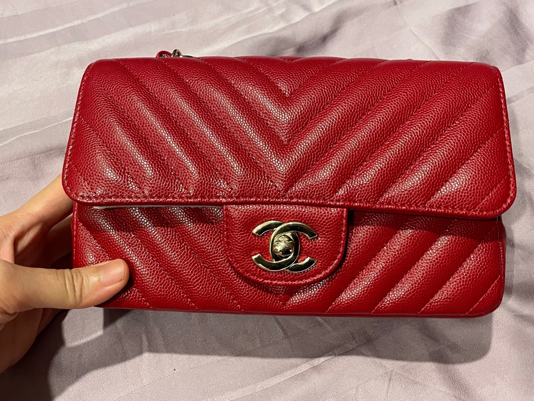 Chanel Mini Caviar Rectangle 18B chevron red, Luxury, Bags & Wallets on  Carousell