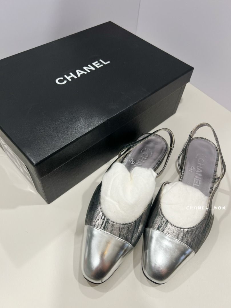 Chanel slingback hotsell silver