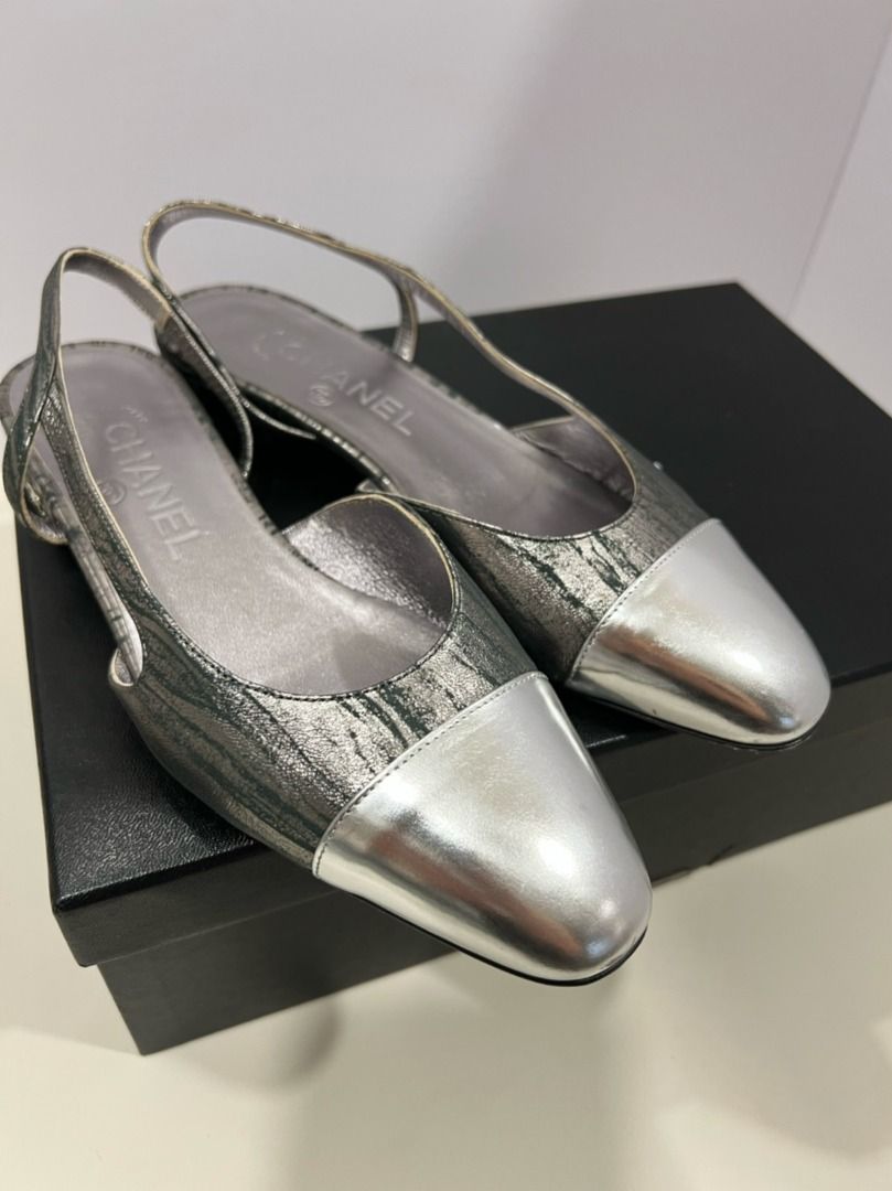 Chanel silver slingback sales