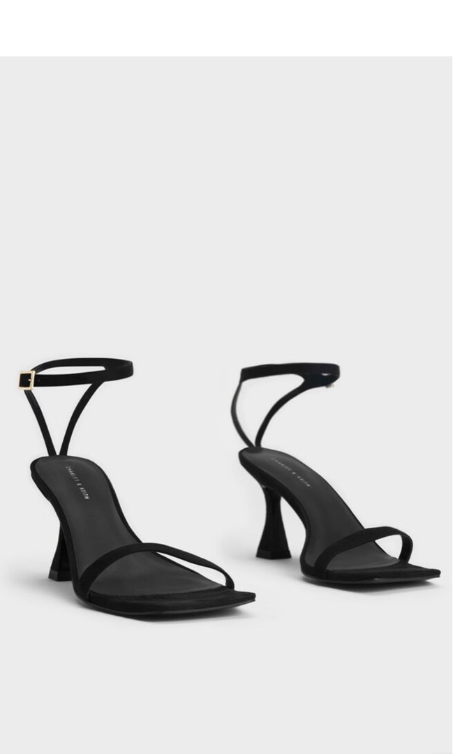 Black Asymmetric Strappy Heeled Sandals - CHARLES & KEITH CA