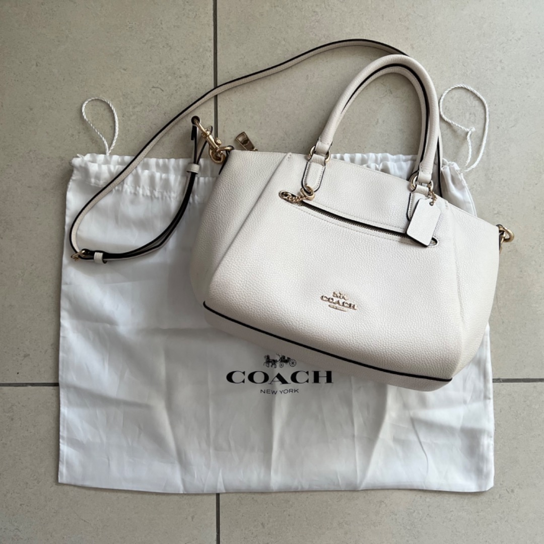 Coach Elise Satchel In Chalk Pebble Leather Luxury Bags