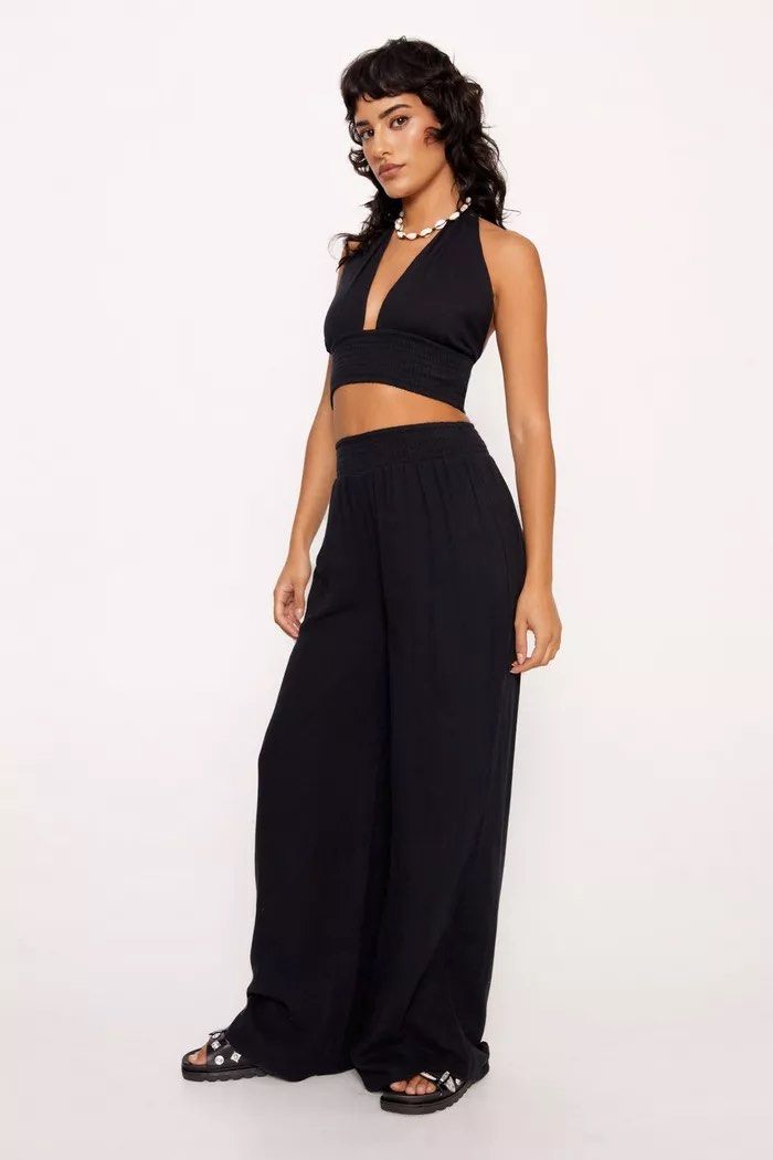 Textured wideleg pants - Women