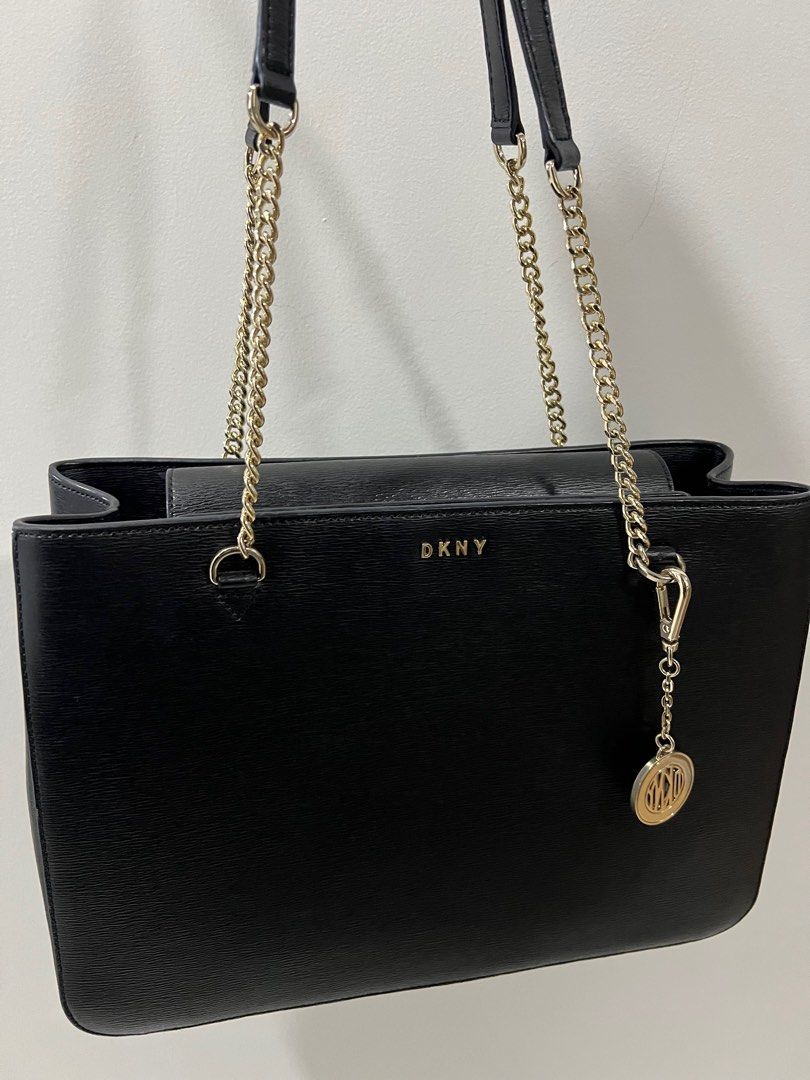 DKNY black chain tote bag
