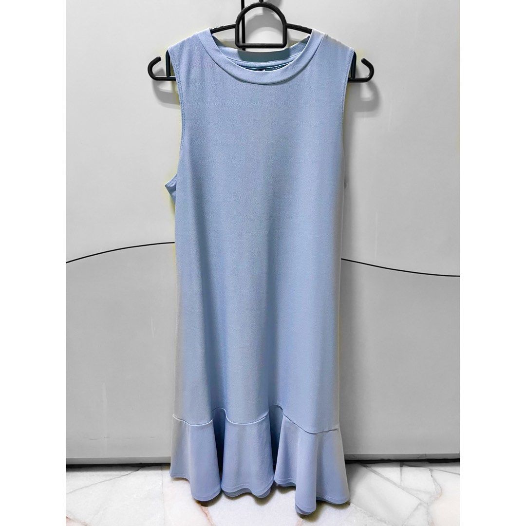 Drop Waist Sleeveless office casual dress Nude Blue