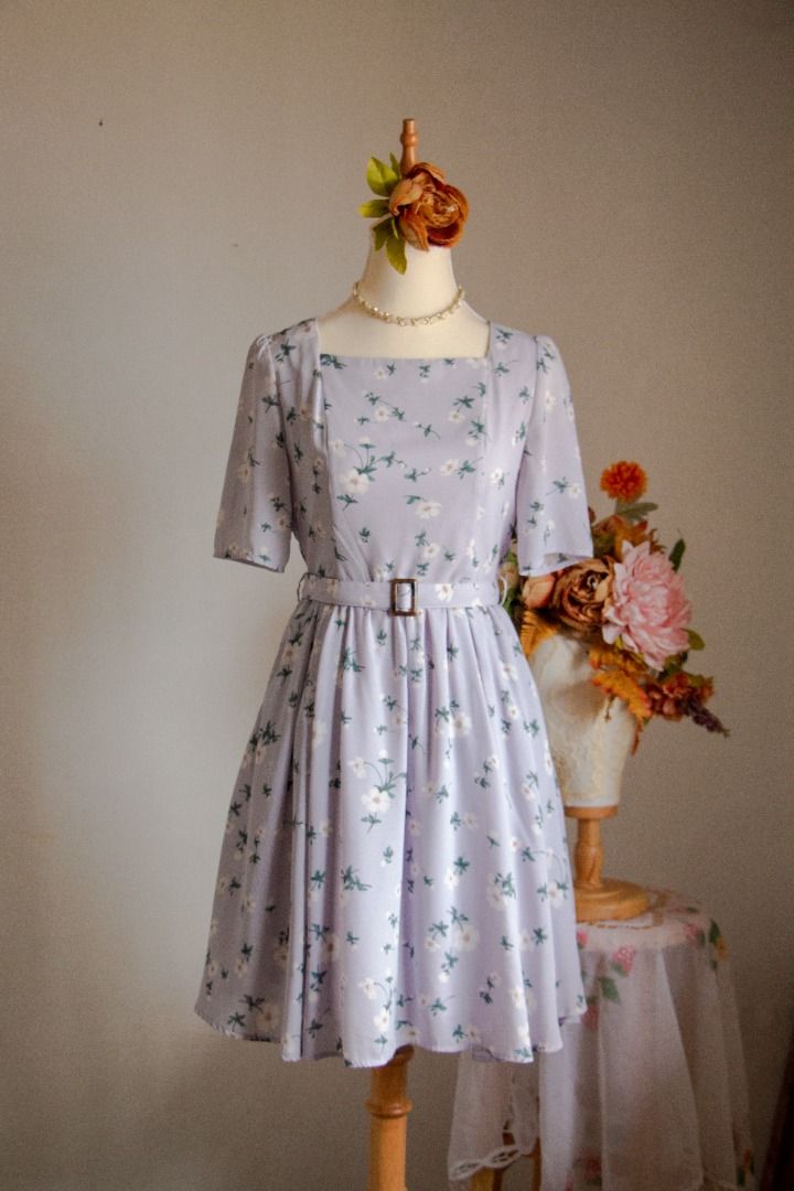 Dusty purple feminine flowy dress vintage inspired dress soft girl dress